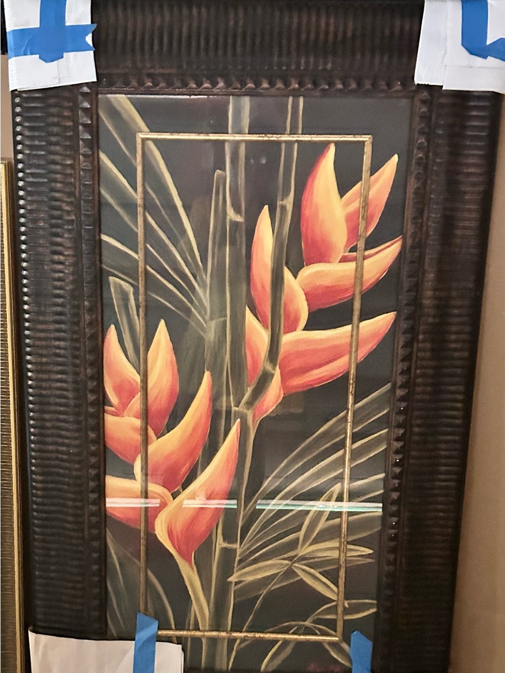 Framed Orange Tropical Floral Wall Art - Vibrant Botanical Accent